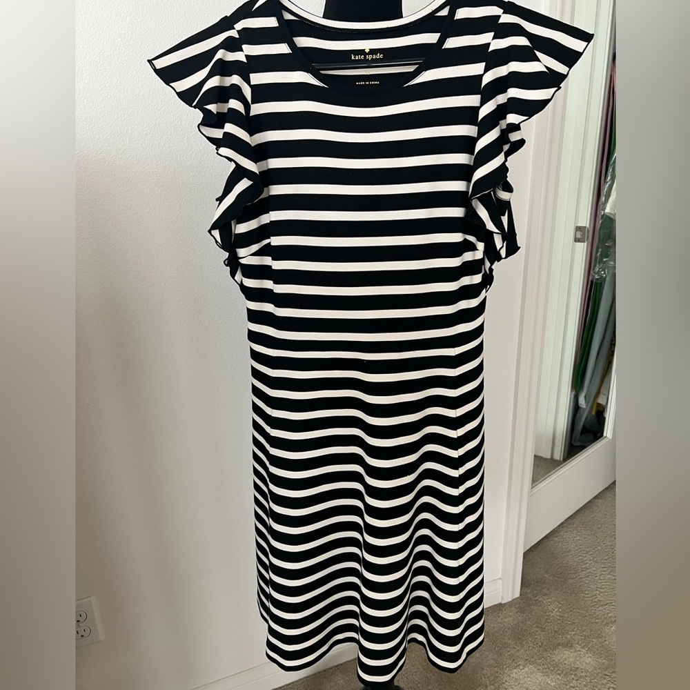 Kate Spade Flutter Sleeve Black and White Striped Dress